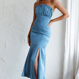 Tivoli Strapless Gathered Bust Midi Dress Midnight Blue