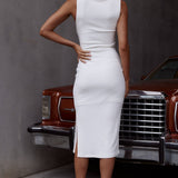 Vertigo Double Twist Feature Side Split Midi Dress White