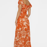 Park Avenue Puff Sleeve Midi Dress Print Orange