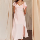 Park Avenue Flutter Sleeve Side Split Midi Dress Blush