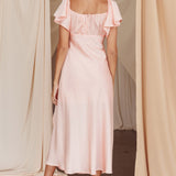 Park Avenue Flutter Sleeve Side Split Midi Dress Blush