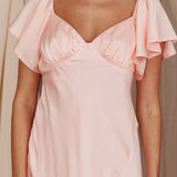 Park Avenue Flutter Sleeve Side Split Midi Dress Blush