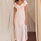 Park Avenue Flutter Sleeve Side Split Midi Dress Blush