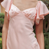 Park Avenue Flutter Sleeve Side Split Midi Dress Blush