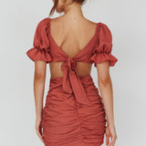 Happy In Love Puff Sleeve Tie Back Dress Rose