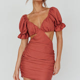 Happy In Love Puff Sleeve Tie Back Dress Rose