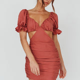 Happy In Love Puff Sleeve Tie Back Dress Rose