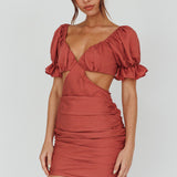 Happy In Love Puff Sleeve Tie Back Dress Rose