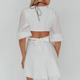 Sunshine Sweetie Cut-Out Waist Tie Feature Mini Dress White