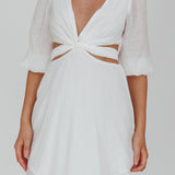 Sunshine Sweetie Cut-Out Waist Tie Feature Mini Dress White
