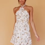 Chase Me Halterneck Mini Dress Floral Beige