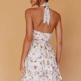 Chase Me Halterneck Mini Dress Floral Beige
