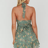 Chase Me Halterneck Mini Dress Floral Sage