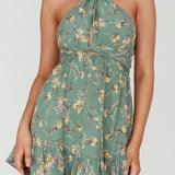 Chase Me Halterneck Mini Dress Floral Sage