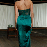 Playing For Keeps Lace Bodice Maxi Dress Forest Green