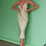 Dance With Me Crossover Bust Midi Dress Matcha