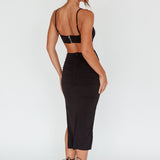 Mary Jane Gathered Bust Tie Back Midi Dress Black