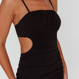 Mary Jane Gathered Bust Tie Back Midi Dress Black