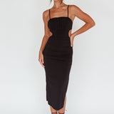 Mary Jane Gathered Bust Tie Back Midi Dress Black