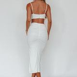 Mary Jane Gathered Bust Tie Back Midi Dress White