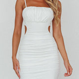 Mary Jane Gathered Bust Tie Back Midi Dress White