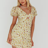 Connie Puff Sleeve Mini Dress Floral Olive