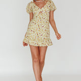 Connie Puff Sleeve Mini Dress Floral Olive