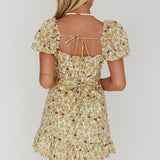 Connie Puff Sleeve Mini Dress Floral Olive