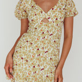 Connie Puff Sleeve Mini Dress Floral Olive