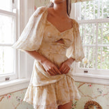 Tresa Twist Front Flounce Hem Mini Dress Floral Yellow