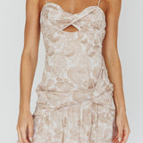 Tresa Cami Strap Twist Front Mini Dress Flowers Mocha