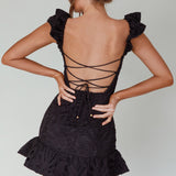 Mon Papillon Lace Mini Dress Black