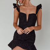 Mon Papillon Lace Mini Dress Black