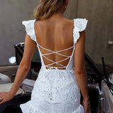 Mon Papillon Lace Mini Dress White