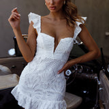 Mon Papillon Lace Mini Dress White