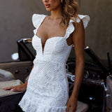 Mon Papillon Lace Mini Dress White