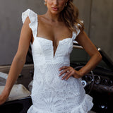 Mon Papillon Lace Mini Dress White