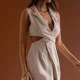 Milarni Collared Cut-Out Mini Dress Sand