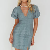 Aylina Scalloped Lace Mini Dress Teal