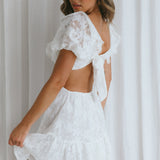 Sweet Life Cut-Out Waist Lace Dress White