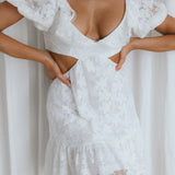 Sweet Life Cut-Out Waist Lace Dress White