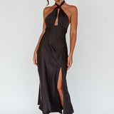 Te Amo Halterneck Open Back Midi Dress Black