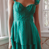 Theory Sweetheart Neckline Frill Strap Mini Dress Textured Green