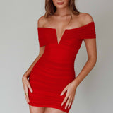 Equinoxe V-Bust Ruched Mini Dress Red