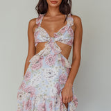 Violette Ruffle Strap Cut-Out Mini Dress Floral Blue