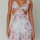 Violette Ruffle Strap Cut-Out Mini Dress Floral Blue