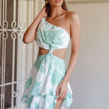 Olli One-Shoulder Cut-Out Dress Print Sage