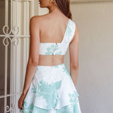 Olli One-Shoulder Cut-Out Dress Print Sage