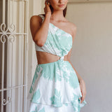 Olli One-Shoulder Cut-Out Dress Print Sage