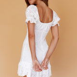 Michal Tied Bust Eyelet Mini Dress White